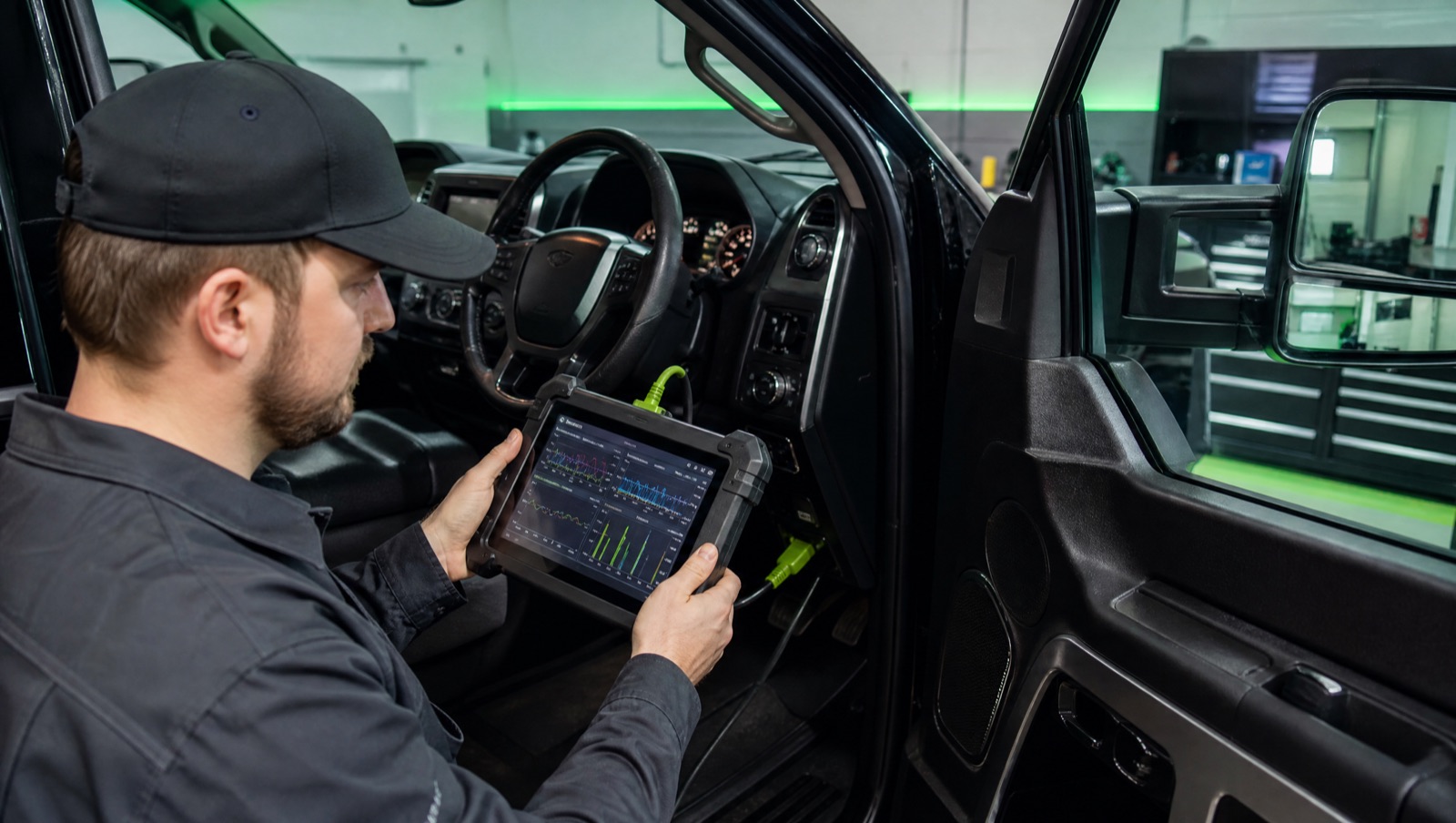 Diesel diagnostic scan tool on a heavy-duty truck