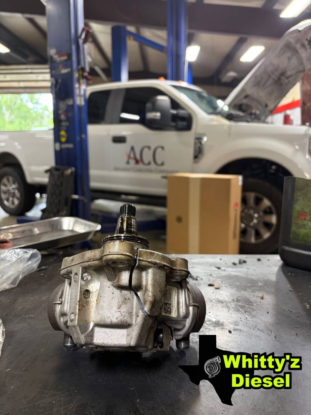 Failed CP3 fuel pump removed from a fleet Ford Super Duty at Whitty'z Diesel