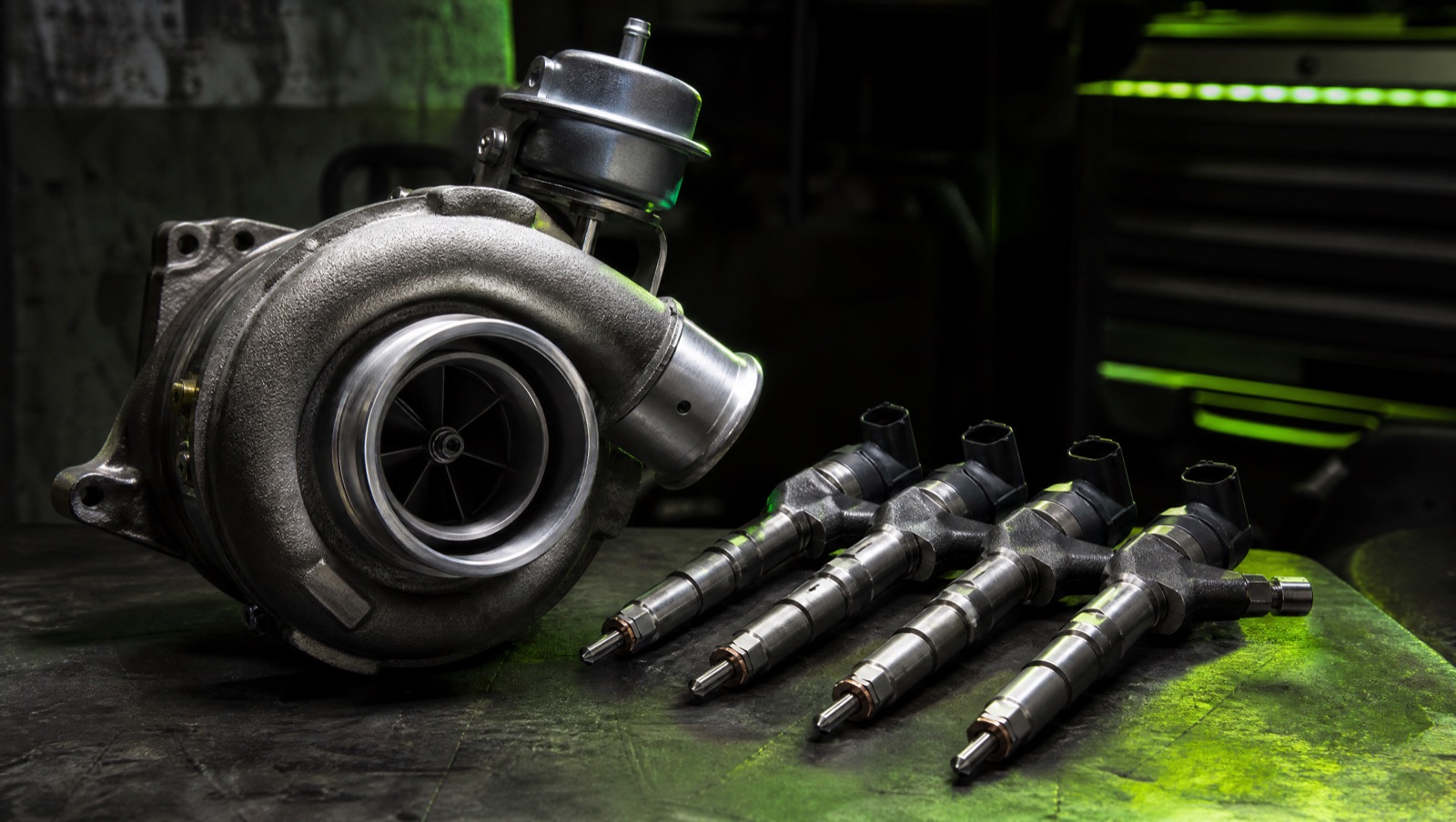 Diesel turbocharger and common rail fuel injectors